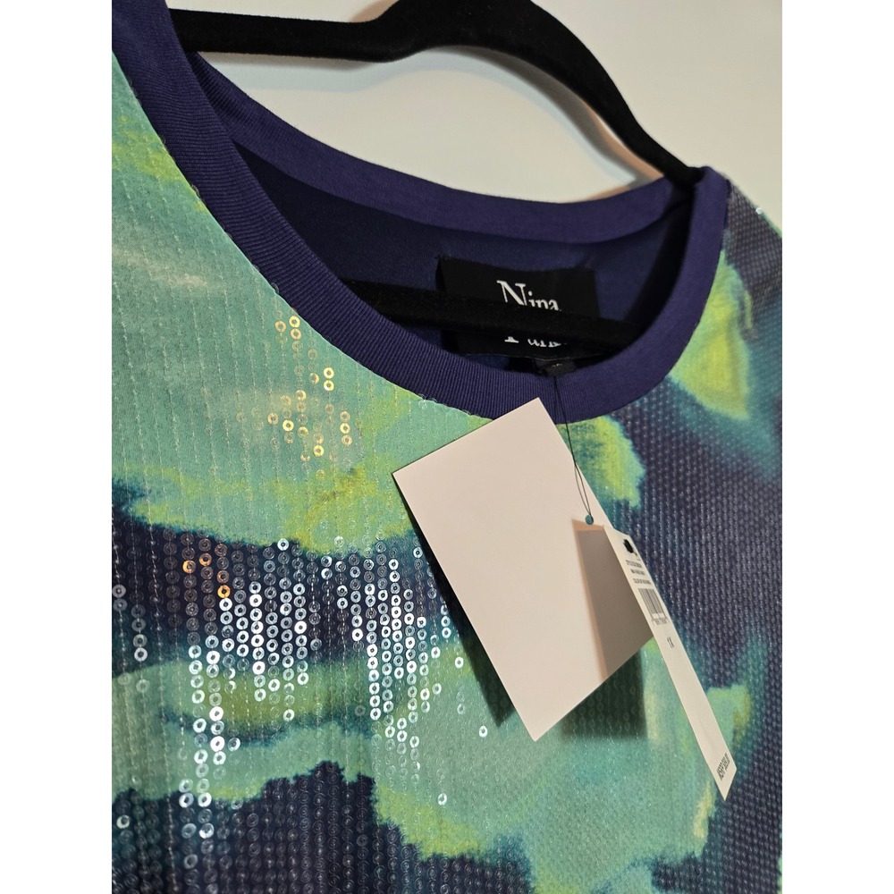 Nina Parker x Macys Neon Marble Sequin T-Shirt Dress Blue Green 1X 822-CSB053W - Picture 7 of 9